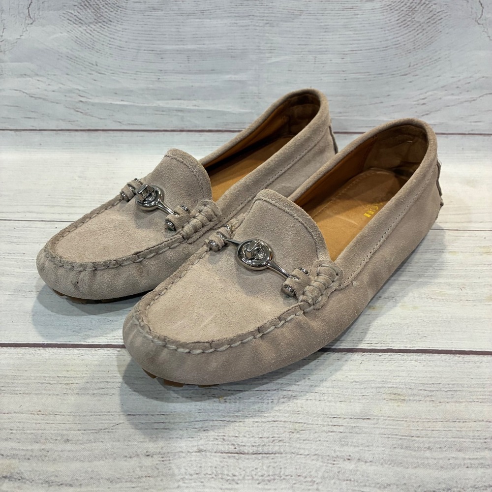 Coach Arlene Driving Loafers Womens 6.5B Taupe Suede Turnlock Excellent